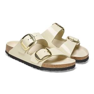 NEW BIRKENSTOCK women's arizona big buckle leather sandal in high shine ecru